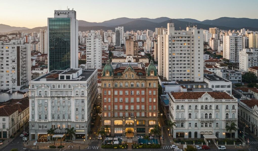 visão panoramica da cidade de florianopolis com vários prédios e hoteis