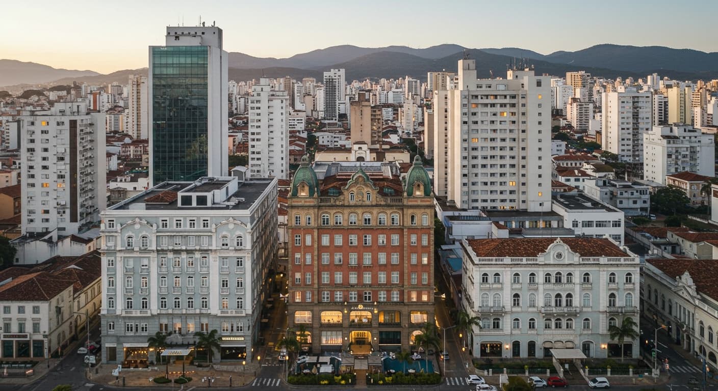 visão panoramica da cidade de florianopolis com vários prédios e hoteis