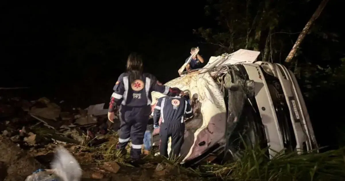 (Foto: Redes sociais, reprodução) Caminhão capotou na BR-282 em Águas Mornas na quarta-feira
