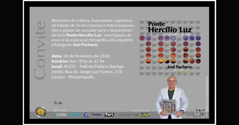 (Foto: Site Floripa / Divulgação) Lançamento do livro Ponte Hercílio Luz em Florianópolis em 24 de fevereiro
