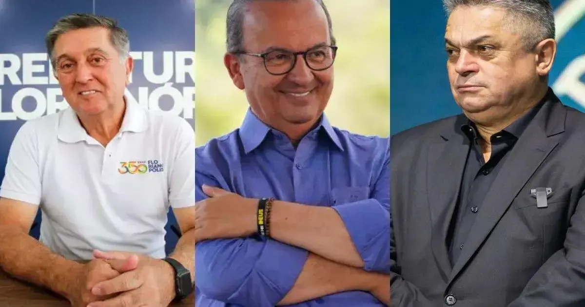 Três homens em poses diferentes, um sorrindo e com a roupa polo, o segundo com braços cruzados e o terceiro em expressão séria.