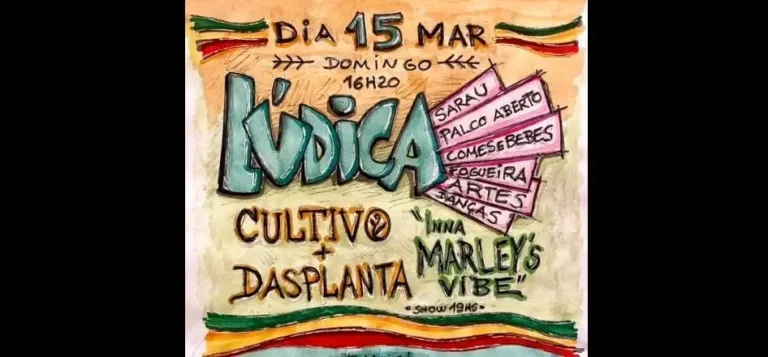 Dia 15 de março, evento Lúdica com horário de início às 16h20, programação inclui sarau, comidas, fogueira e show "Inna MARLEY'S VIBE".
