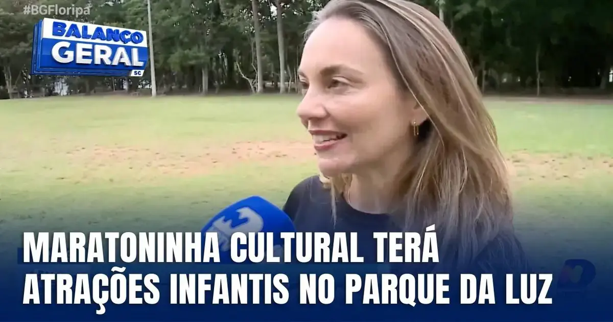 Maratoninha Cultural terá atrações infantis no Parque da Luz, com uma mulher sorrindo ao fundo.
