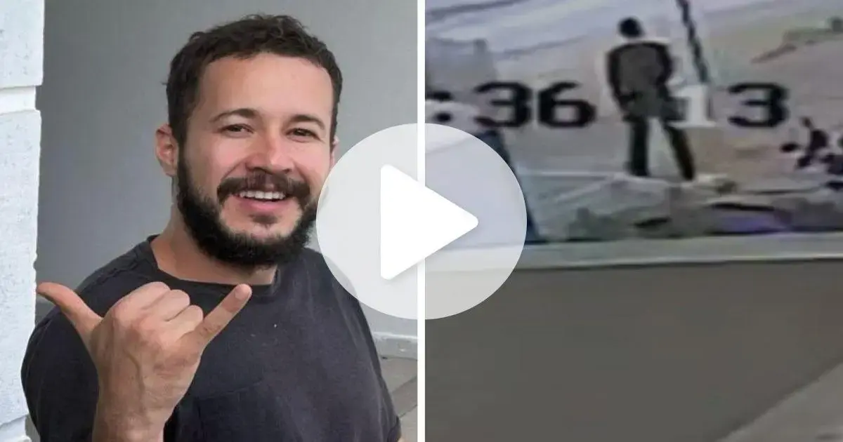 Venezuelano desaparecido em Florianópolis é identificado Um homem com barba e camiseta preta faz o gesto de hang loose, enquanto ao lado há uma imagem em vídeo com um horário visível.
