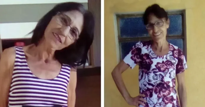 Duas mulheres estão sorrindo em fotos distintas, uma usando blusa listrada e outra com estampa floral.