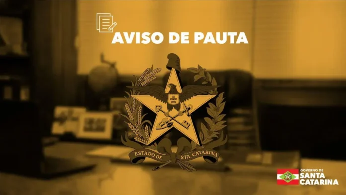 AVISO DE PAUTA com brasão do Estado de Santa Catarina e logo do Governo de Santa Catarina.