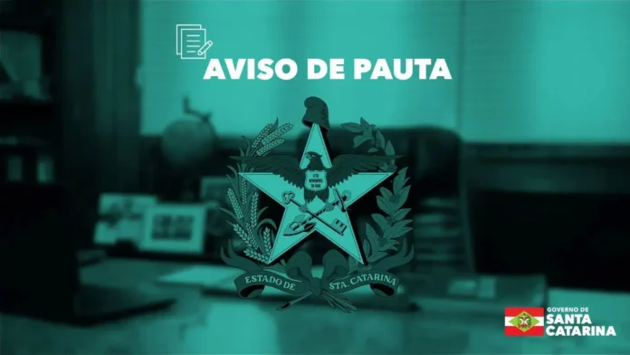 AVISO DE PAUTA com brasão e slogan do Governo de Santa Catarina em fundo verde.