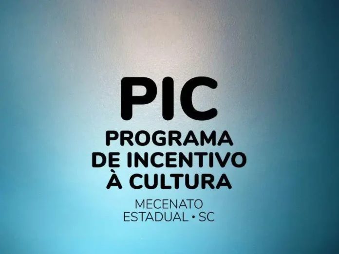 PIC - Programa de Incentivo à Cultura, Mecenato Estadual, SC em fundo azul.