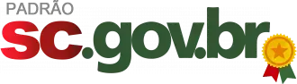 Logotipo com a inscrição "Padrão sc.gov.br" em cores vermelha, verde e amarelo, com um selo ao lado.