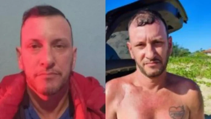 Dois retratos de um homem: à esquerda, com jaqueta e num fundo cinza; à direita, sem camisa em ambiente externo com céu claro e vegetação.