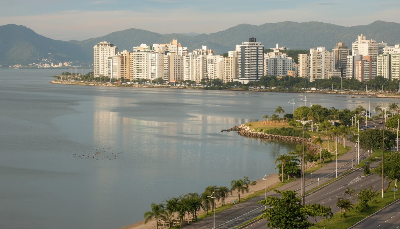 Vista aérea de Florianópolis mostra área de intervenção urbana planejada