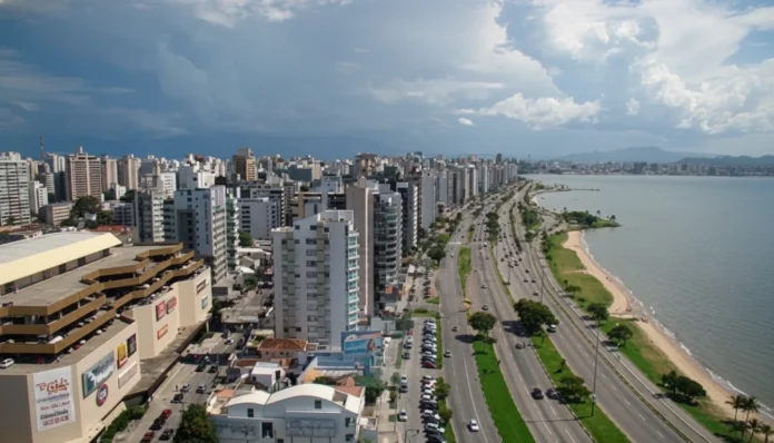 Vista panorâmica do trânsito agora em Floripa com obras de mobilidade em andamento