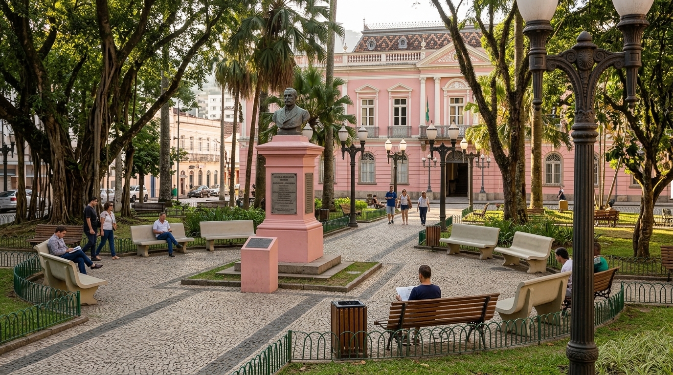 Paisagem urbana de Florianópolis sob alerta da Defesa Civil para chuvas intensas
